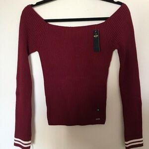 NWT Hollister Off-Shoulder Burgundy Sweater